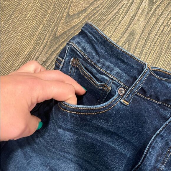 American Eagle Hi-Rise Mini Skirt Whisker Raw Hem Denim Stretch Blue Size 4 - Picture 3 of 8